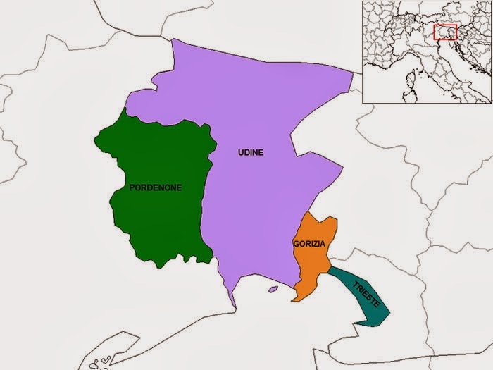 Mapa da Itália com todas as regiões. Friuli-Venezia Giulia